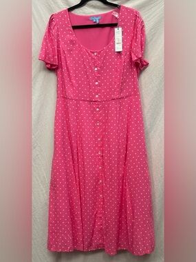 Draper James Hot Pink Polka Dot Button-Front Dress